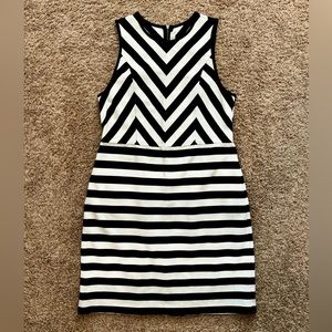 LOFT Chevron and Stripe Black White Midi Dress